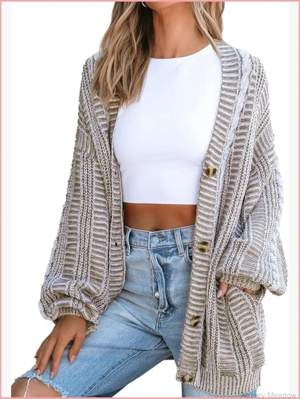 Oversized Cardigan Sweater Open Front Long Sleeve Chunky Knit Button Loose